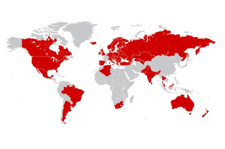 Carte des pays inclus à l'étranger chez Free