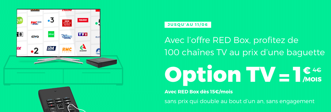 L’option TV avec 100 chaines est en promotion chez RED by SFR à 1€ seulement