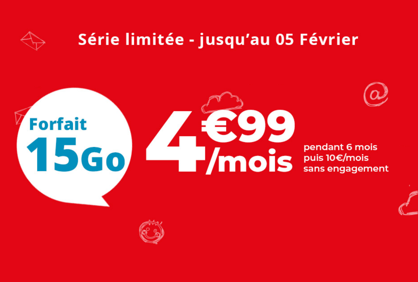 Forfait Auchan telecom 15 gigas, appels/SMS illimités à 4,99€/mois
