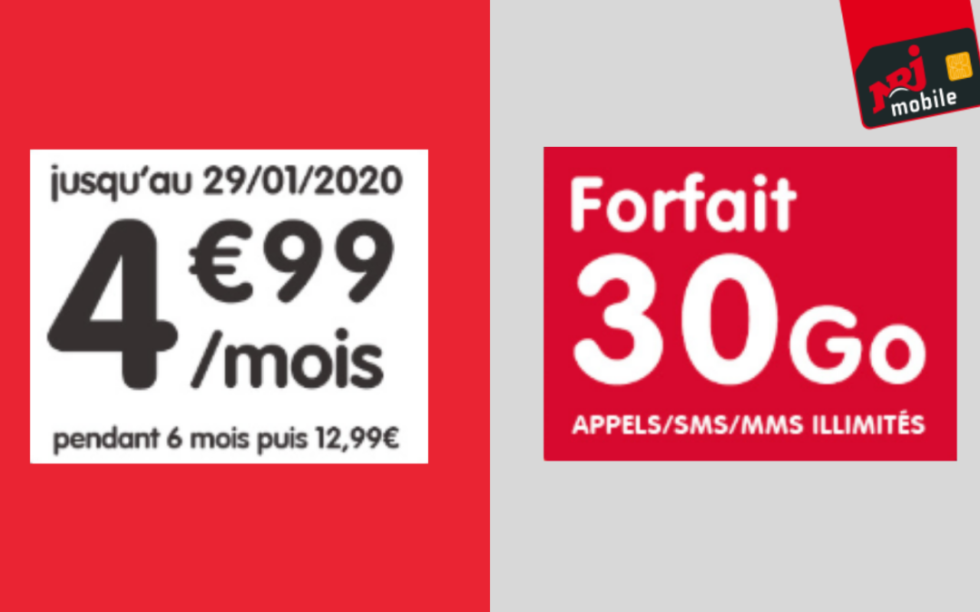 Le Forfait 30 Go chez NRJ mobile est à seulement 4.99€/mois