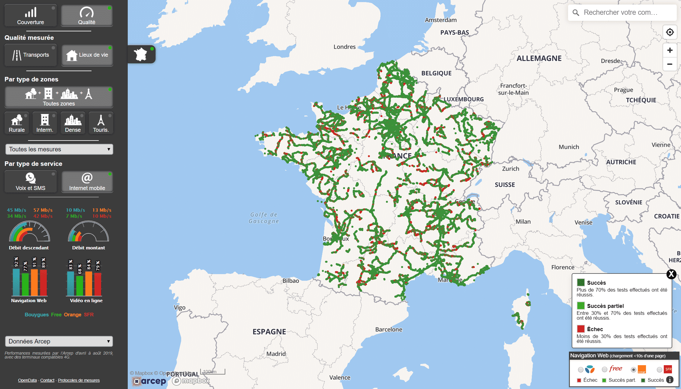 La carte ARCEP pour trouver le meilleur réseau mobile