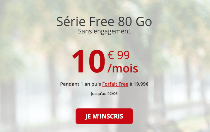 Le forfait Free 80 Go à 10,99€/mois jusqu’au 02/06