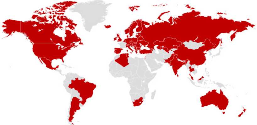 carte des pays où utiliser 25 Go
