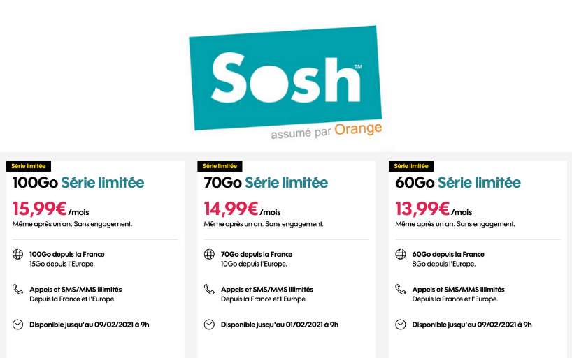 Les nouveaux forfaits Sosh en promo à partir de 12,99€/mois pour 50 gigas !