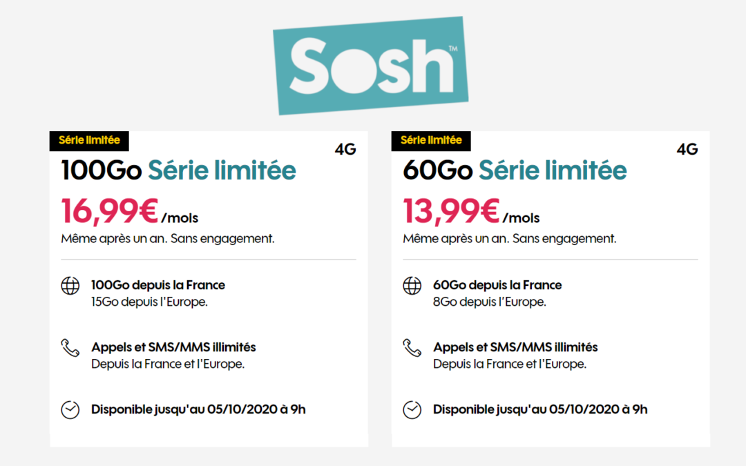 Prolongation du forfait Sosh mobile 60 Go pour 13,99€/mois à vie