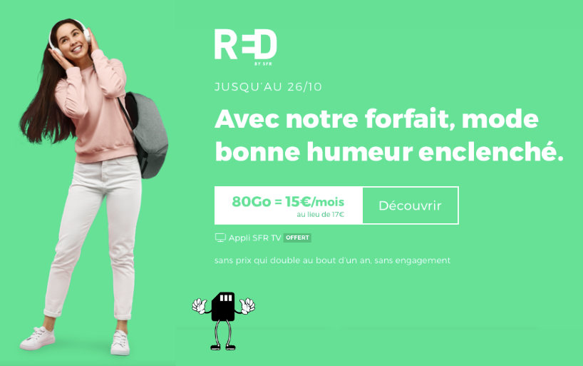 Offre mobile RED 80 gigas d'internet à 15€ par mois sans engagement