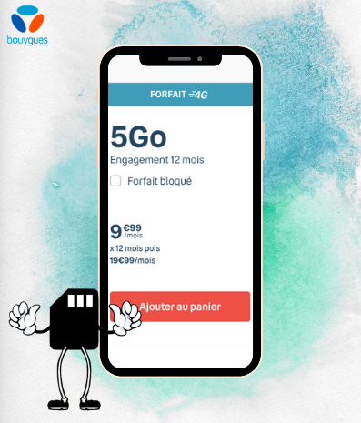 un smartphone qui affiche le forfait bouygues 5 go