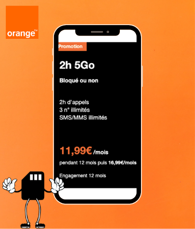 un smartphone qui affiche le forfait Orange 5 go