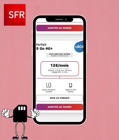 un smartphone qui affiche le forfait sfr 5 go