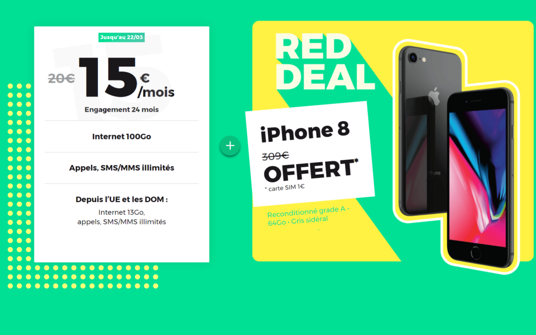 L’IPhone 8 est offert avec le forfait RED 100 Go à 15€/mois lors du RED Deal