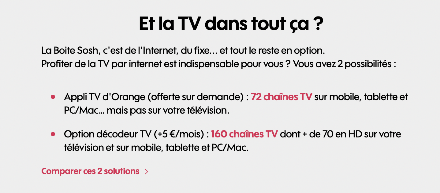 l'option TV de la box Sosh