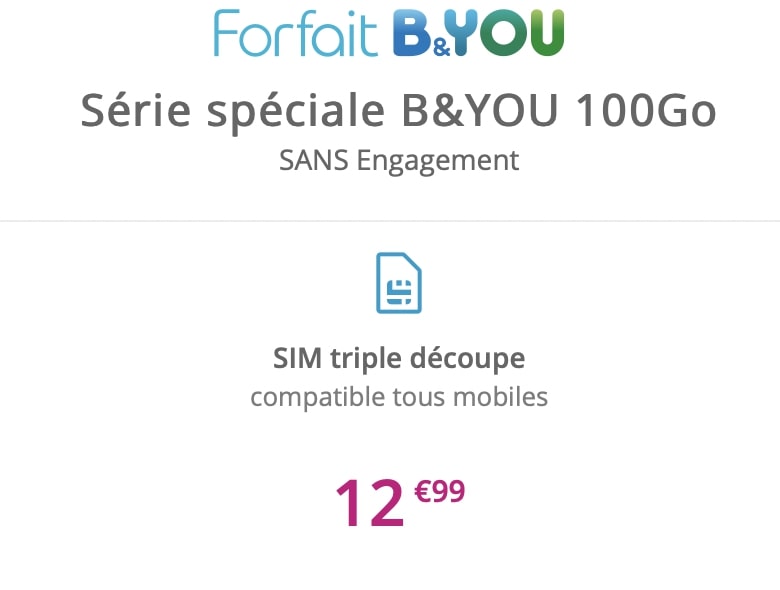 le forfait mobile pas cher B&You 100 Go