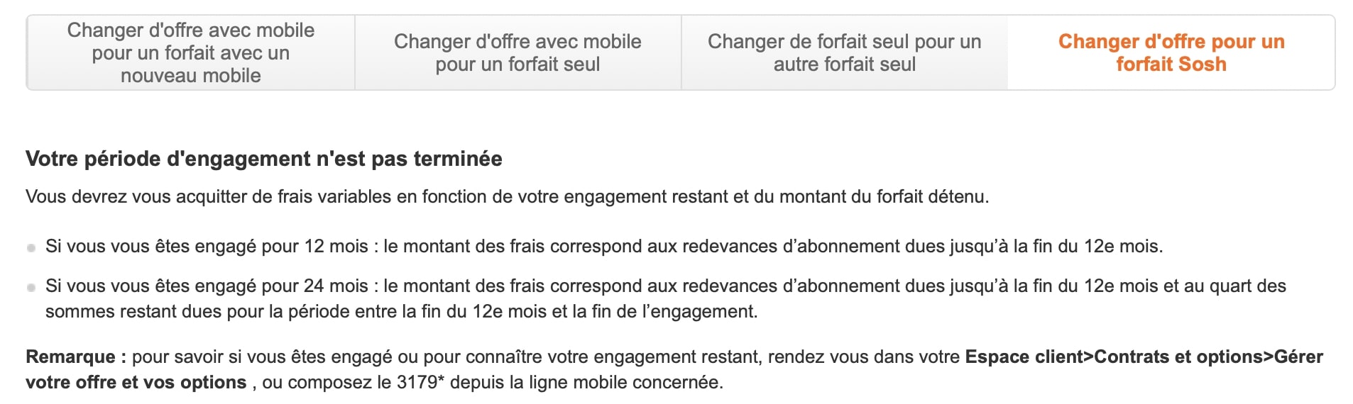 les frais orange au moment de passer de orange à sosh dus aux engagements
