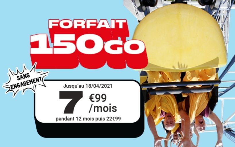 Le forfait NRJ mobile 150 gigas est à seulement 7,99€/mois pendant 1 an