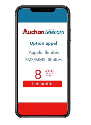 Le forfait Auchan télécom sans engagement illimités à 8,99€