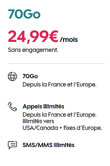 Forfait Sosh 70 Go sans engagement à 24,99€