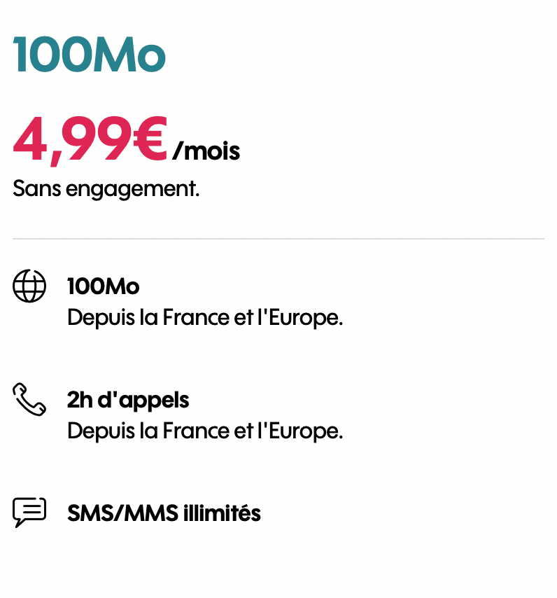Détail du forfait mobile pas cher Sosh 100 Mo