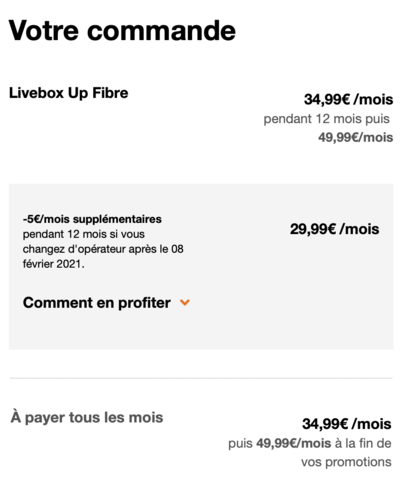 exemple de résumé de commande de la livebox up d'orange