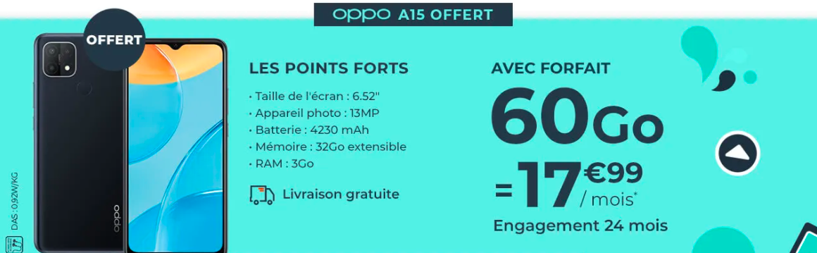Détail sur le Oppo A15 offert