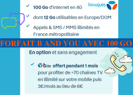 Descriptif du forfait illimité B and You avec 100 Go