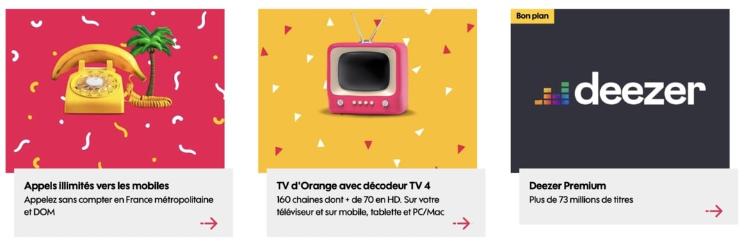 Exemples d'options avec une box internet sans engagement orange