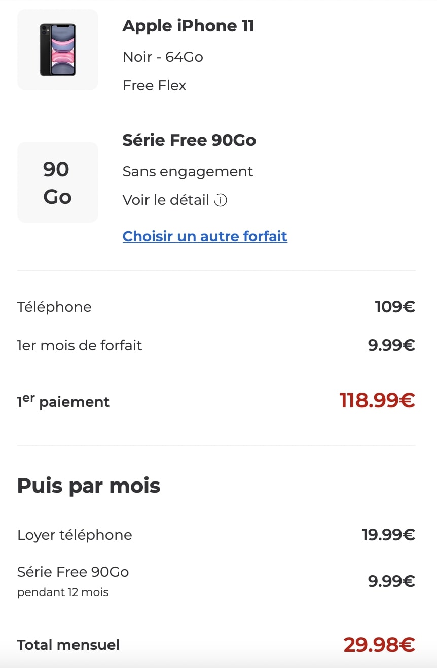 Résumé de l'exemple de l'iPhone 11 pour Free Flex