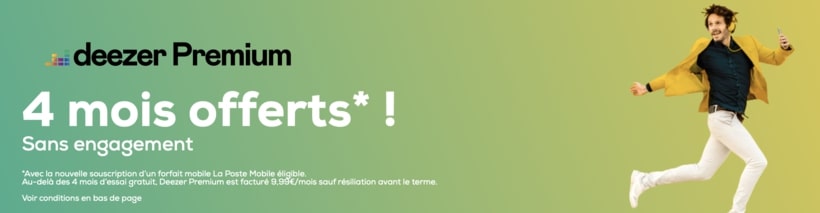 option deezer premium en complément du code promo la poste mobile avec forfait 80 Go