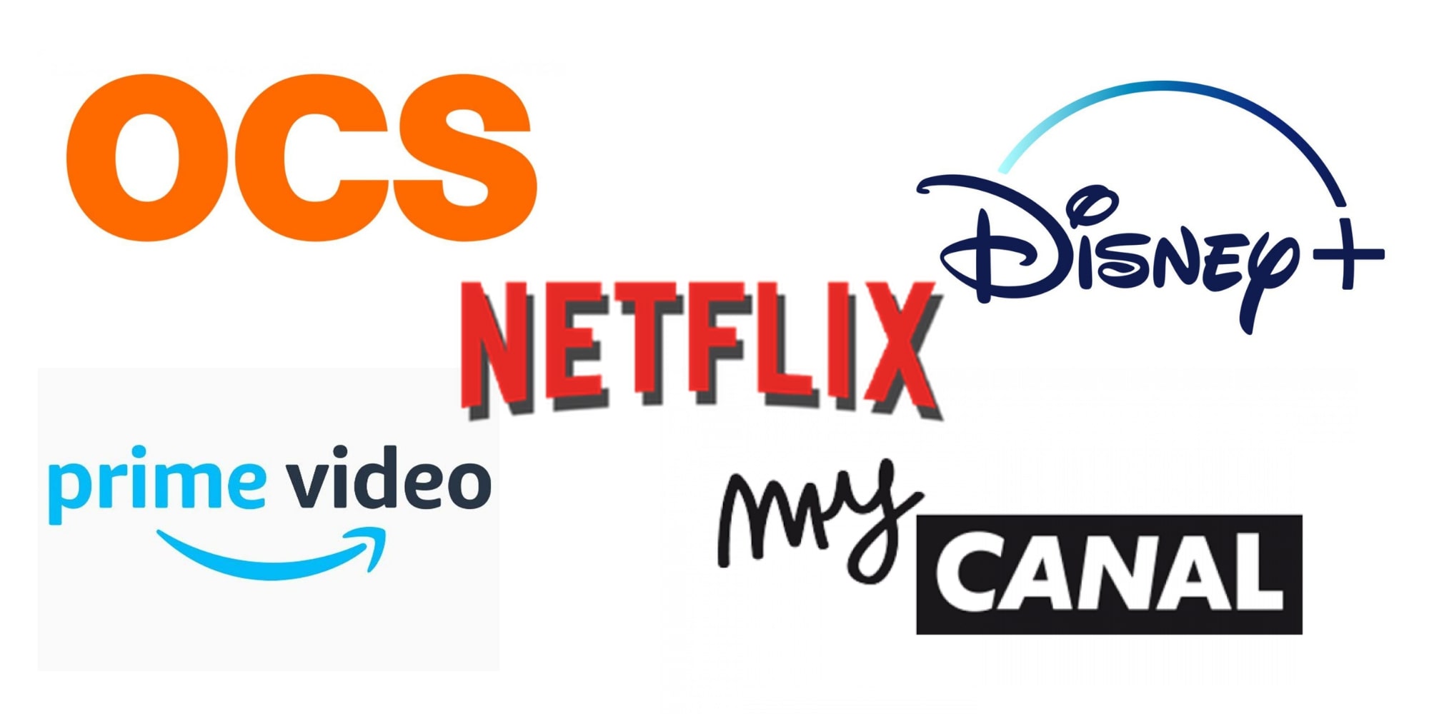 Logo de Netflix, MyCanal, Prime vidéo, OCS et Disney+
