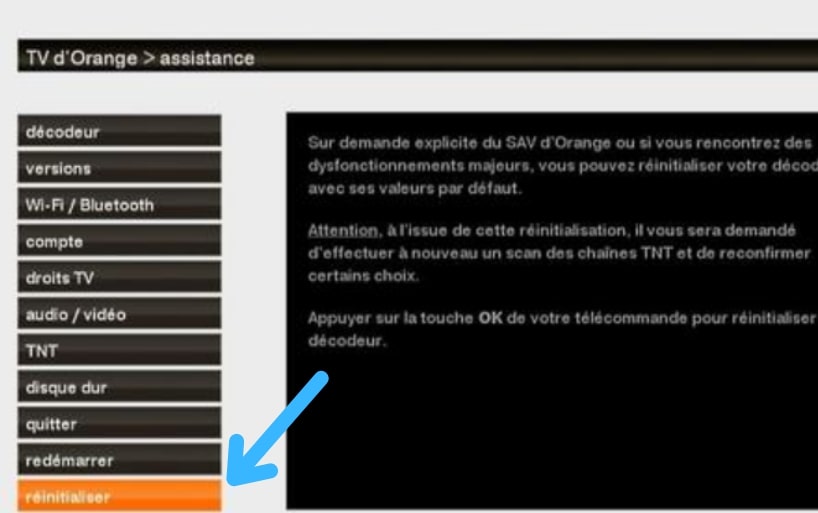 réinitialisation du décodeur tv uhd