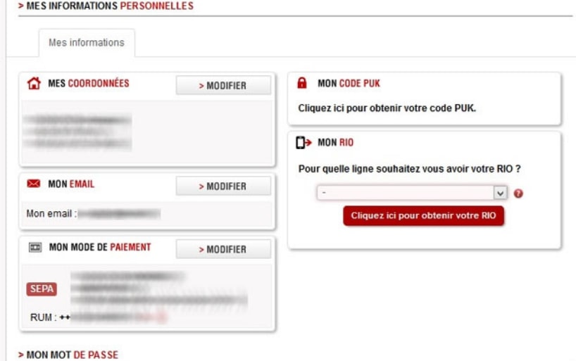 Rubrique "obtenir mon code puk" dans l'espace abonné Free