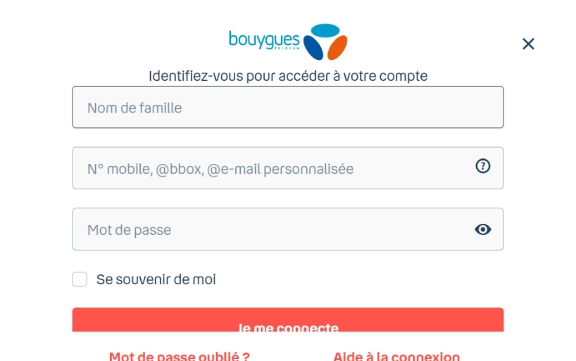 Interface de l'espace client Bouygues Télécom