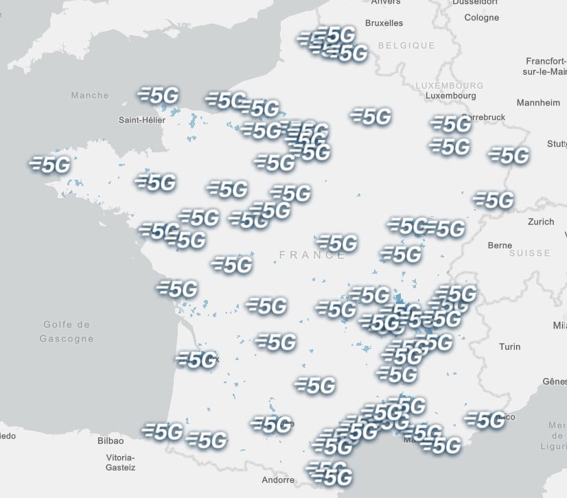 carte de déploiement du réseau 5G Bouygues