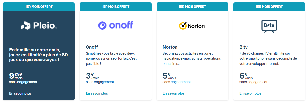 Les options disponibles avec les forfaits B&You