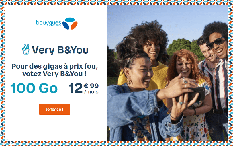 Le forfait Very B&You 100 gigas à 12,99€/mois