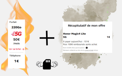 Forfait 5G 220 Go de SFR avec Honor magic4 lite
