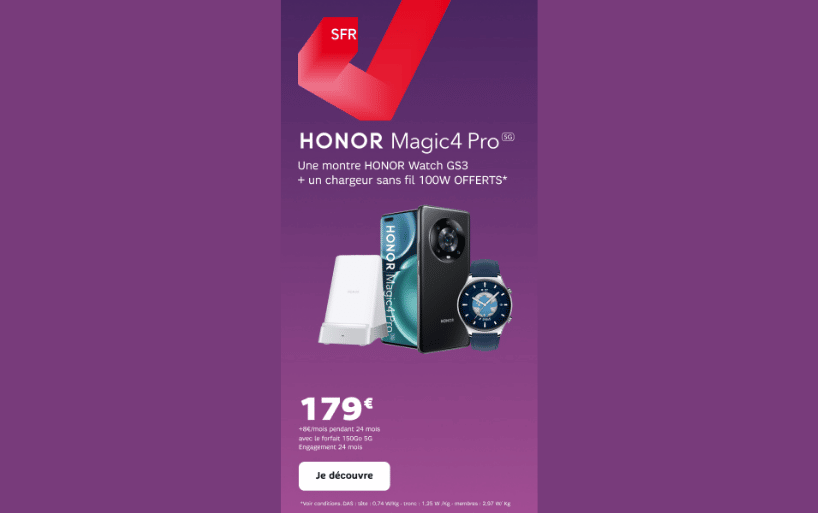 Le HONOR Magic4 Pro à 179€ chez SFR + une Smartwatch en cadeau !