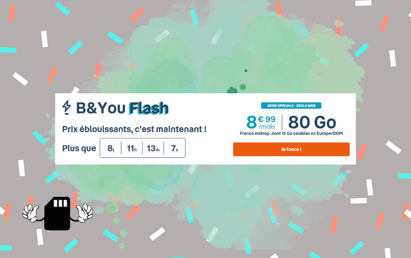 Offre B&You flash : 80 Go à moins de 9€ par mois !