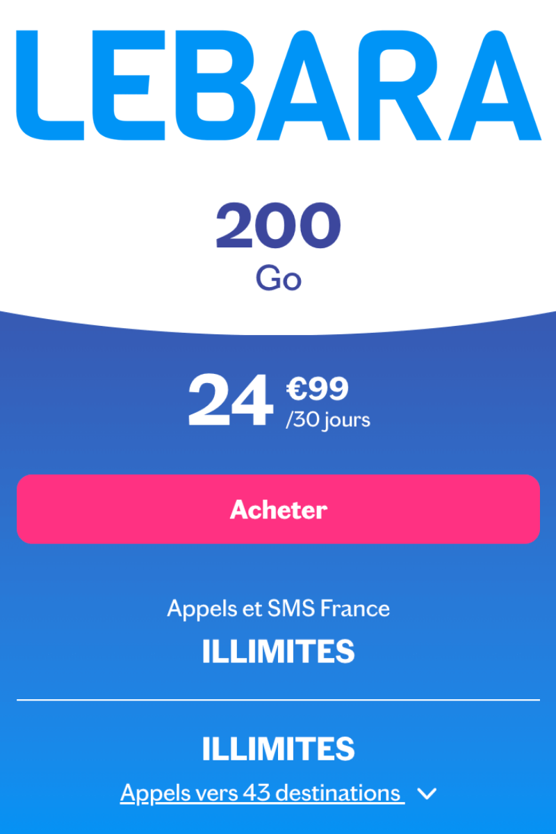 Forfait 200 Go Lebara en détail
