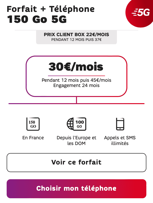 Forfait 150 Go 5G de SFR