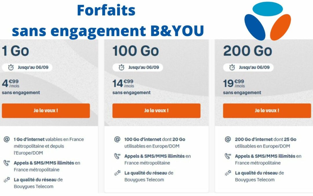 Les offres B&You du mois d’août 2022 à prix réduits de Bouygues Télécom