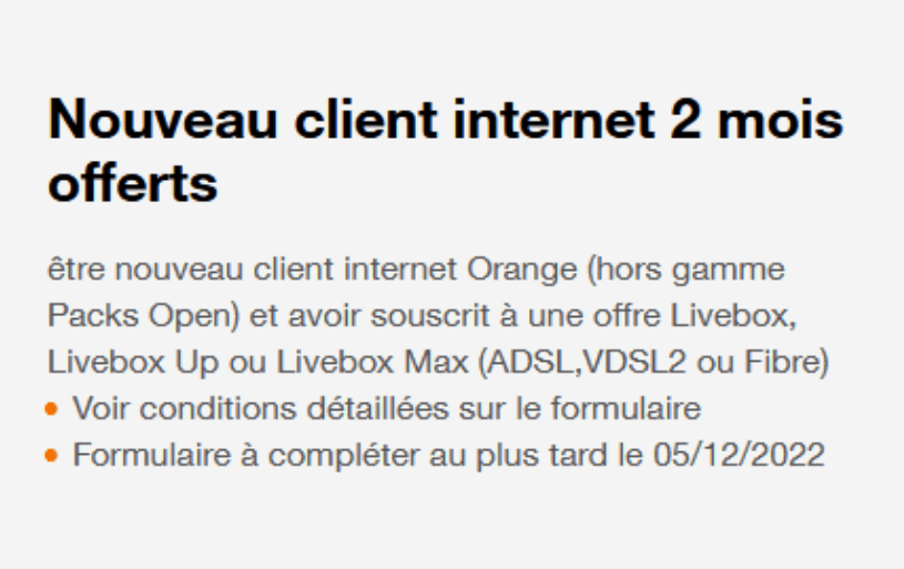 Conditions remboursements de deux mois d'abonnement Orange Livebox