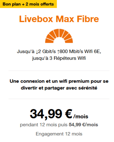 Livebox Max Fibre éligible deux mois offerts Orange