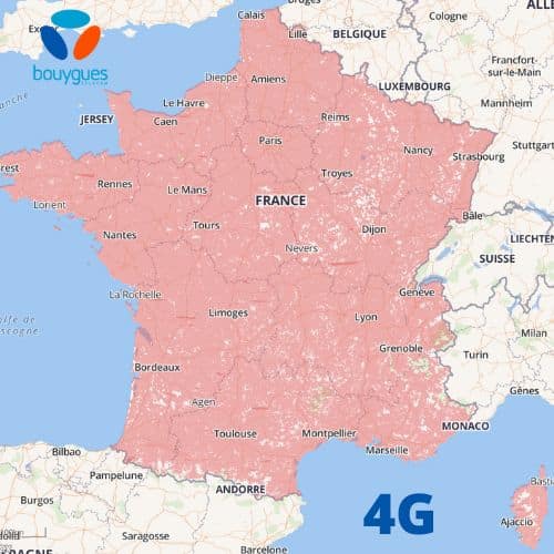 Carte de couverture réseau 4G de l'opérateur mobile Bouygues télécom