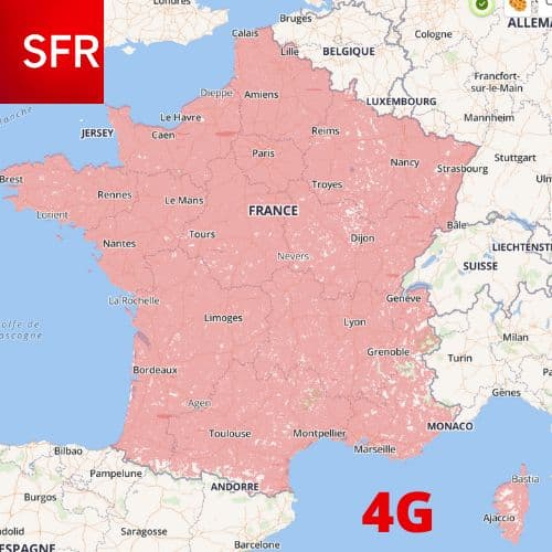 Carte de couverture réseau 4G de l'opérateur mobile SFR