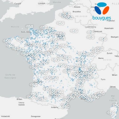 Carte de couverture réseau 5G de l'opérateur mobile Bouygues télécom