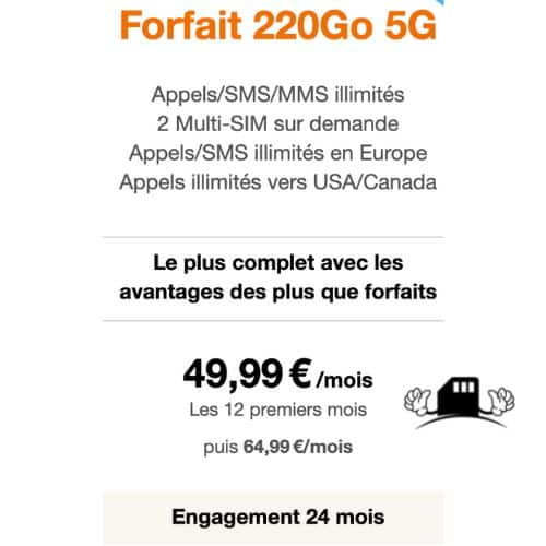 Forfait avec téléphone Orange : Le 220 Go