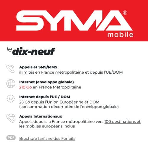 Présentation du forfait mobile le dix neuf de Syma