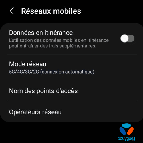 APN Bouygues Menu