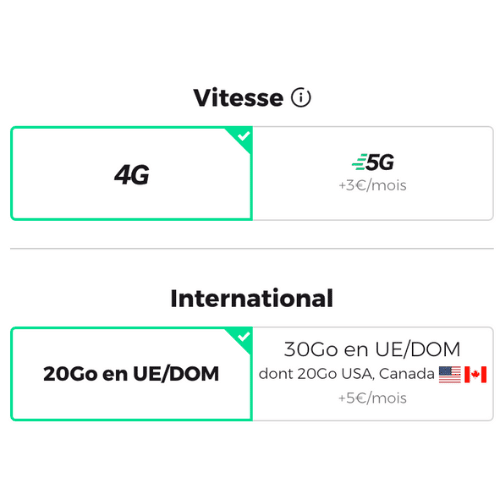 Les options du forfait RED 160 Go 16 €