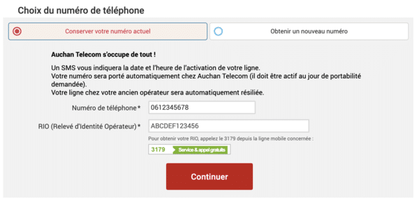 L'étape de la portabilité du numéro chez Auchan télécom lors de la souscription